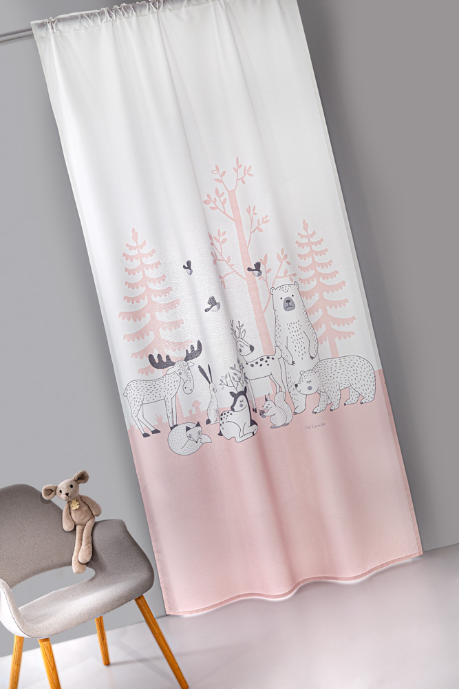 Guy Laroche Παιδική Κουρτίνα Forest Pudra με Τρέσα Ροζ 145x270εκ. - 1