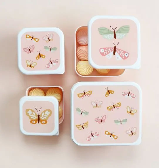 A Little Lovely Company Σετ 4 Δοχεία Φαγητού Lunch + Snack Box Butterflies - 1