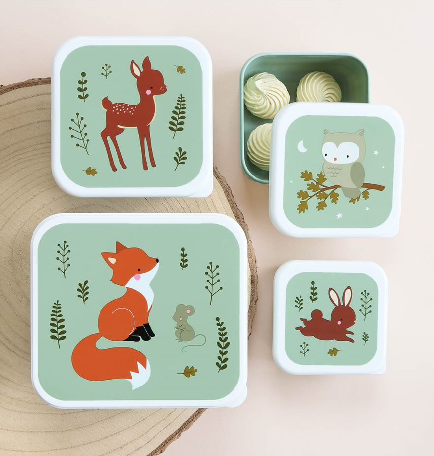 A Little Lovely Company Σετ 4 Δοχεία Φαγητού Lunch + Snack Box Forest Friends - 1
