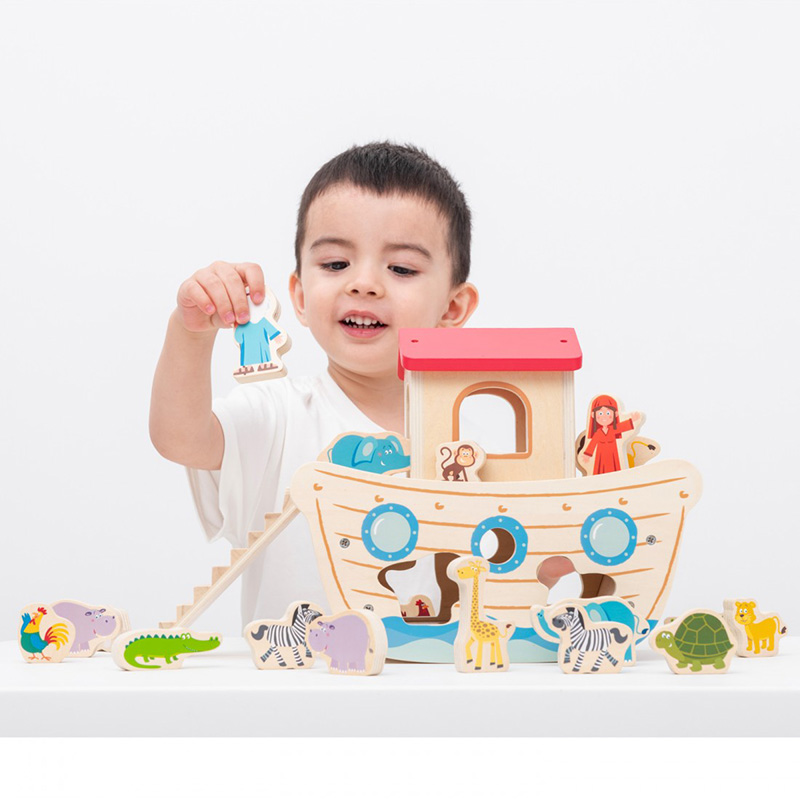 New Classic Toys Ξύλινη Κίβωτος του Νόε με Σχήματα Ζωάκια , ετών 2+ - 1