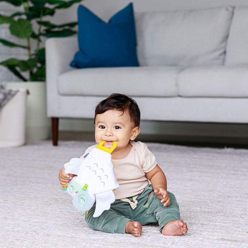 Infantino Μασητικό-Πανάκι Παρηγοριάς Glow In The Dark Cuddle & Teether Owl - 1