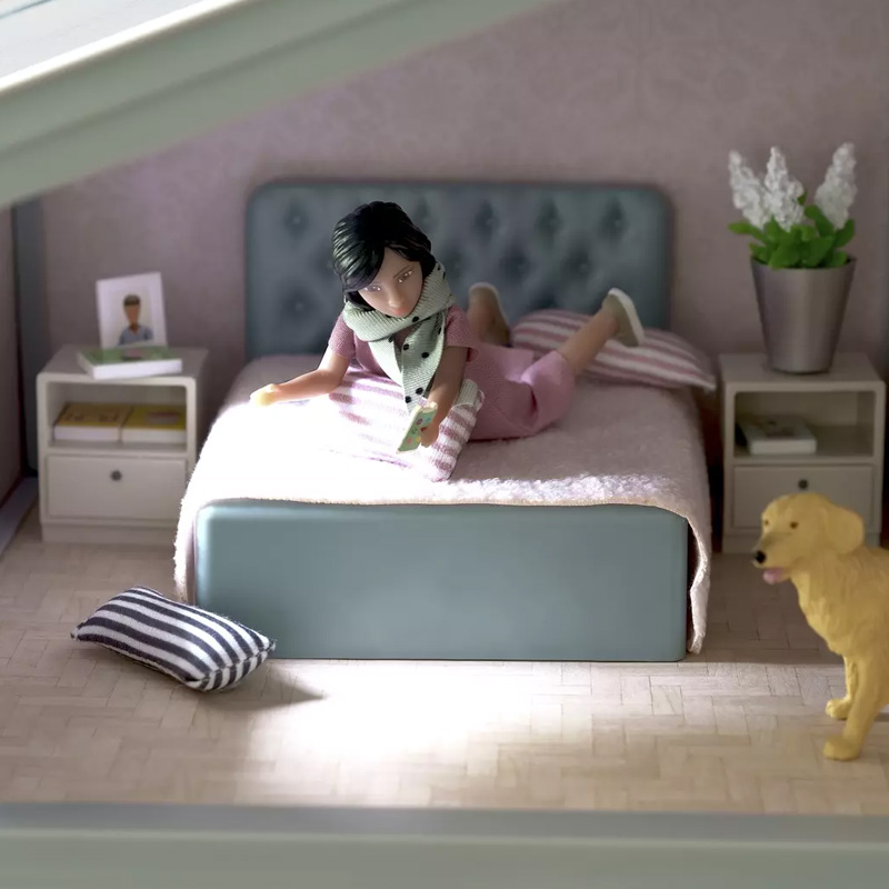 Lundby Μινιατούρες Σετ με Έπιπλα Υπνοδωματίου Γκρι για Κουκλόσπιτο DIY - 1