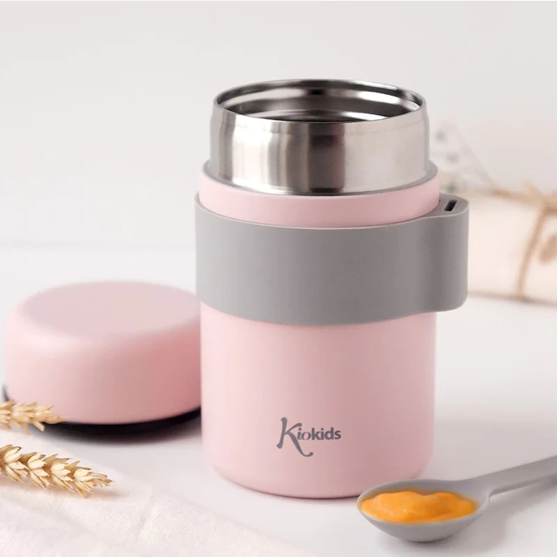 Kiokids Παιδικό Θερμός Φαγητού με Κουταλάκι 500ml Απαλό Ροζ - 1