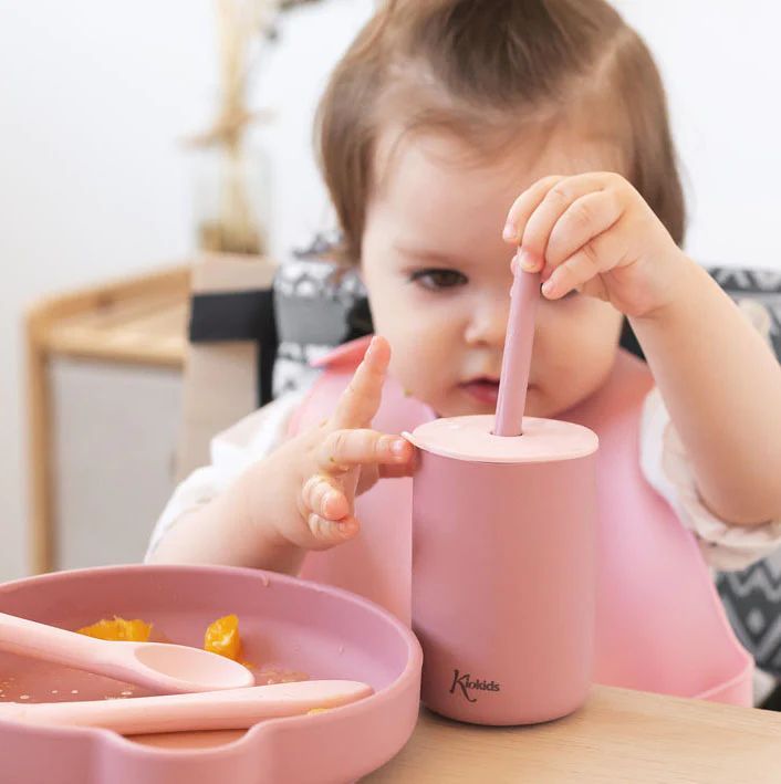 Kiokids Σετ Παιδικά Ποτήρια Σιλικόνης με Καλαμάκι Pink 180ml - 1