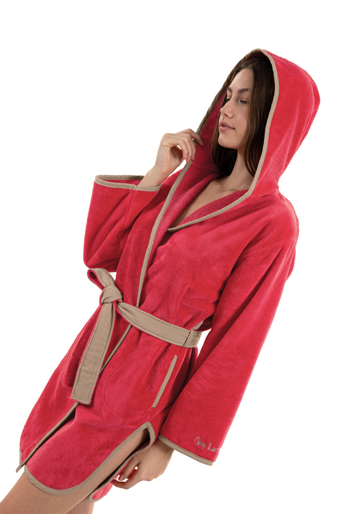 Guy Larοche Μπουρνούζι Ενηλίκων New Comfy Red με Κουκούλα Medium - 1