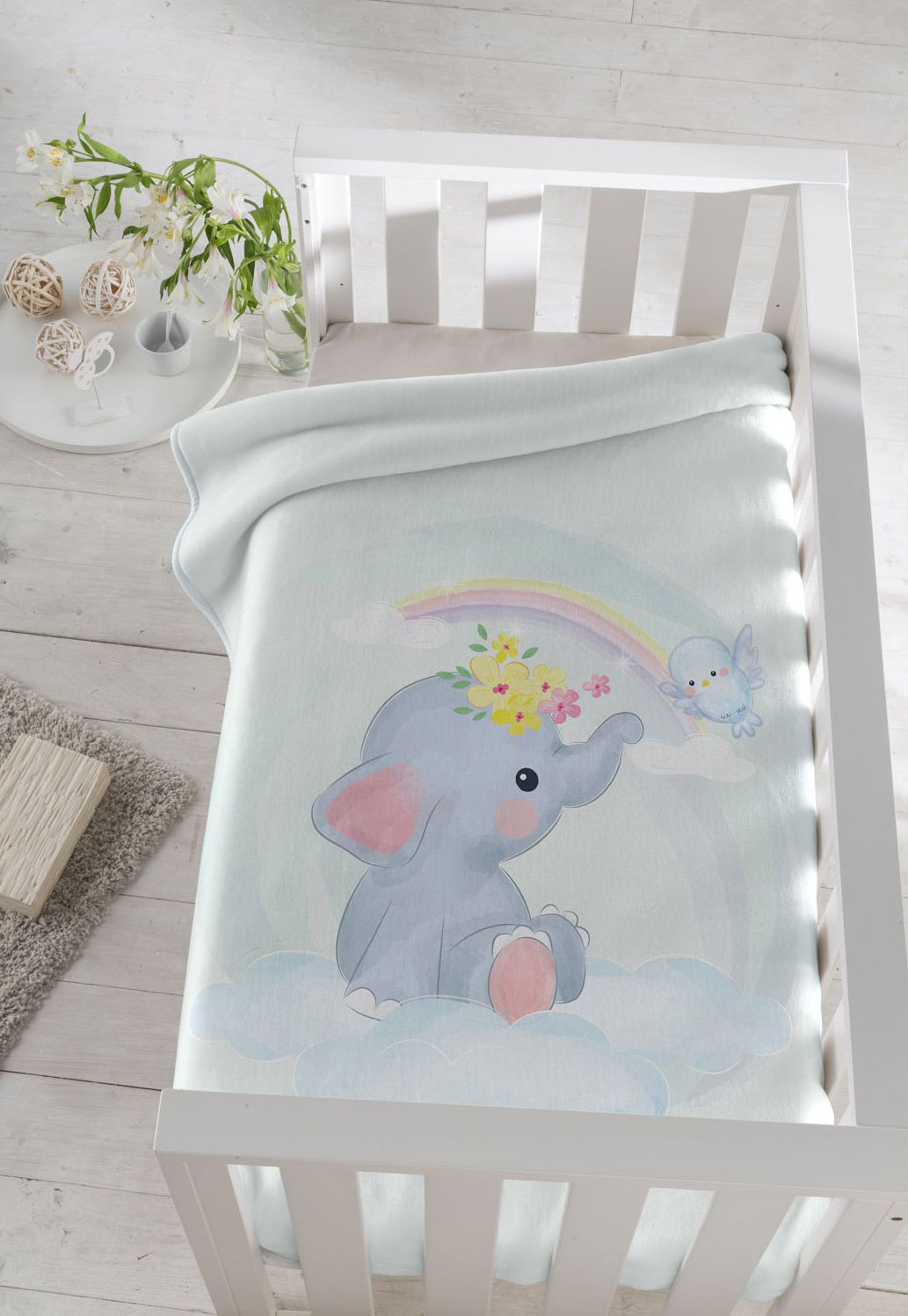 PIEL SA Κουβέρτα Αγκαλιάς Βελουτέ Baby Elephant Blue 80x110εκ. - 1