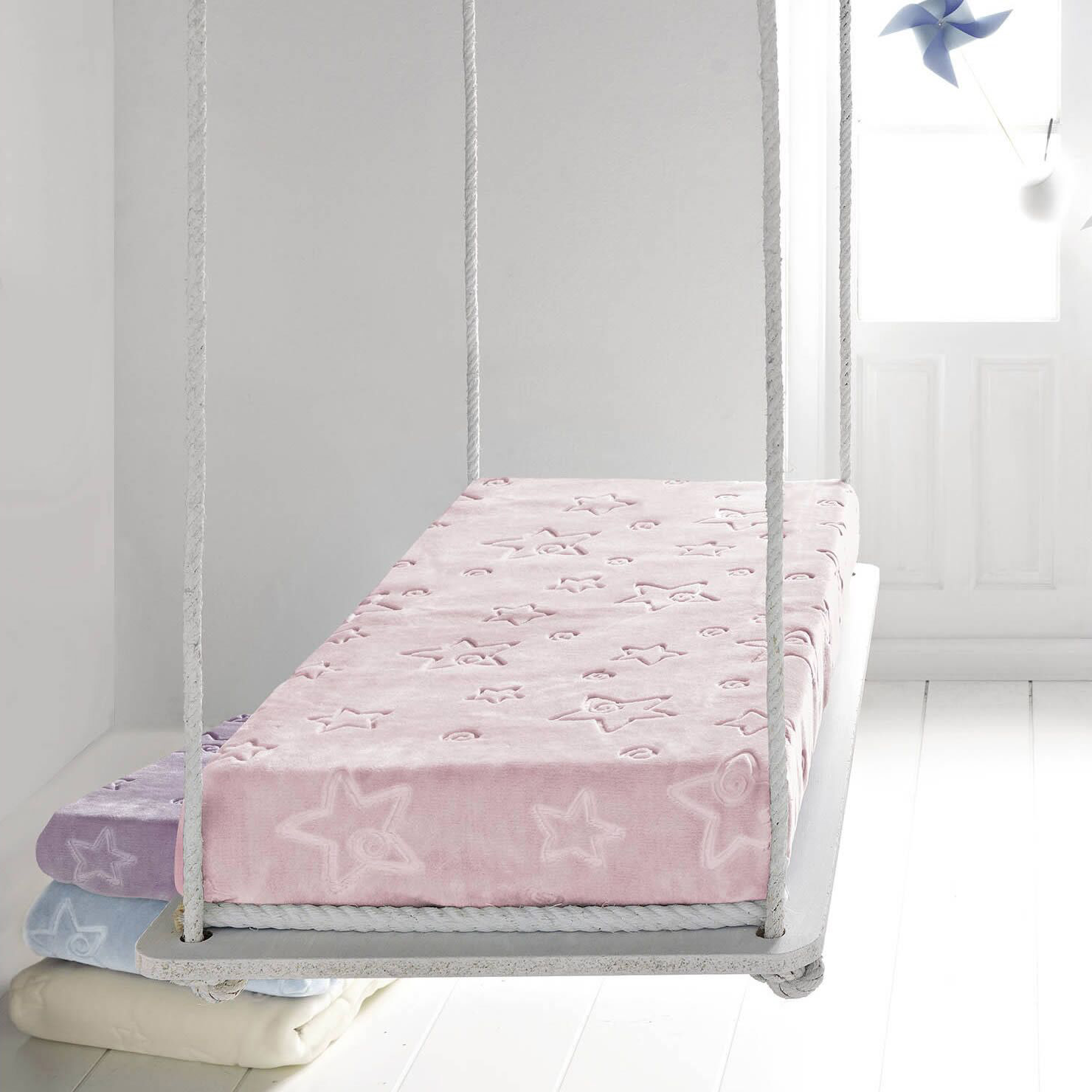 PIEL SA Κουβέρτα Κούνιας Βελουτέ Star Pink 110x140εκ. - 1