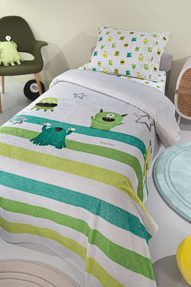 Saint Clair Κουβέρτα Ultrasoft Μονή Monsters Lime 160x220εκ. - 1