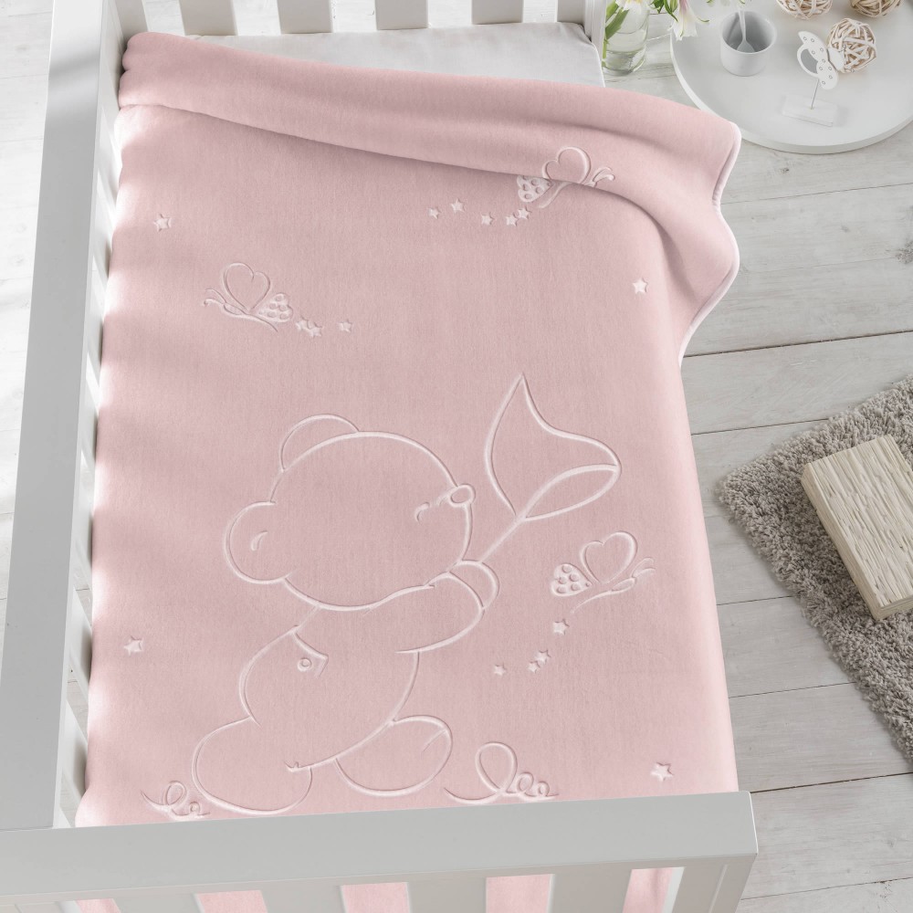PIEL SA Κουβέρτα Αγκαλιάς Βελουτέ Osito Mariposa Pink 80x110εκ. - 1
