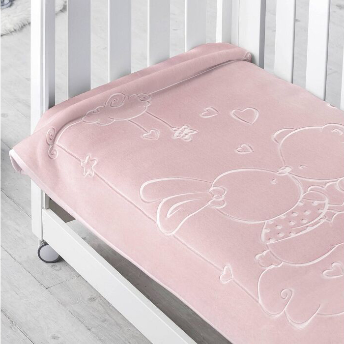 PIEL SA Βελουτέ Κουβέρτα Κούνιας Osito Besos Pink 110x140εκ. - 1