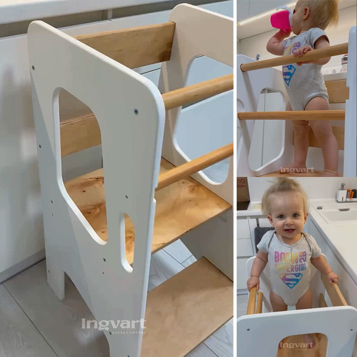 Ingvart Πύργος Εκμάθησης Montessori Λευκός (Καρέκλα-Σκαλοπάτι) - 1