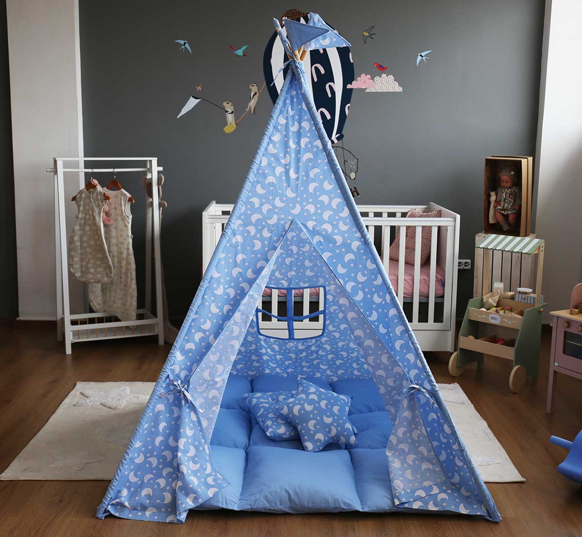 BabyBliss Μεγάλη Υφασμάτινη Σκηνή με Παχύ Στρώμα & 2 Μαξιλαράκια Fly Me To The Moon - 1