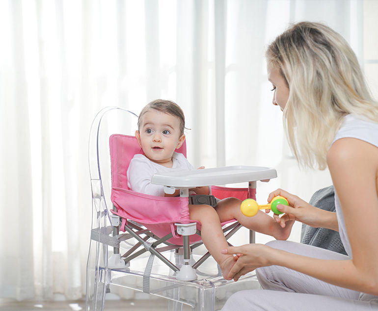 Babywise Μεταφερόμενο Καρεκλάκι Booster Φαγητού Pop Seat Booster Pink - 1