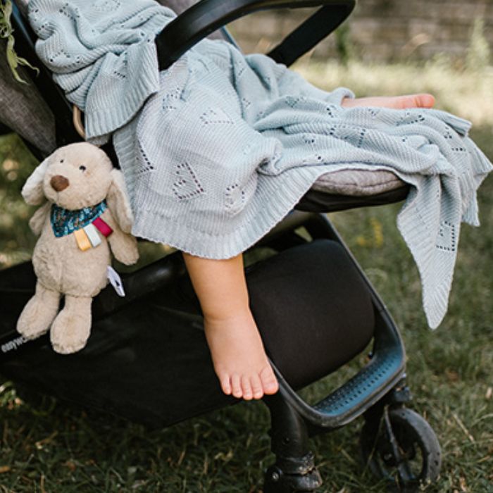 BabyOno Πλεκτή Βρεφική Κουβέρτα από Ίνες Μπαμπού - Καρδούλες Μπλε 75x100εκ. - 1