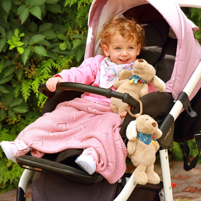 BabyOno Πλεκτή Βρεφική Κουβέρτα από Ίνες Μπαμπού - Καρδούλες Ροζ 75x100εκ. - 1
