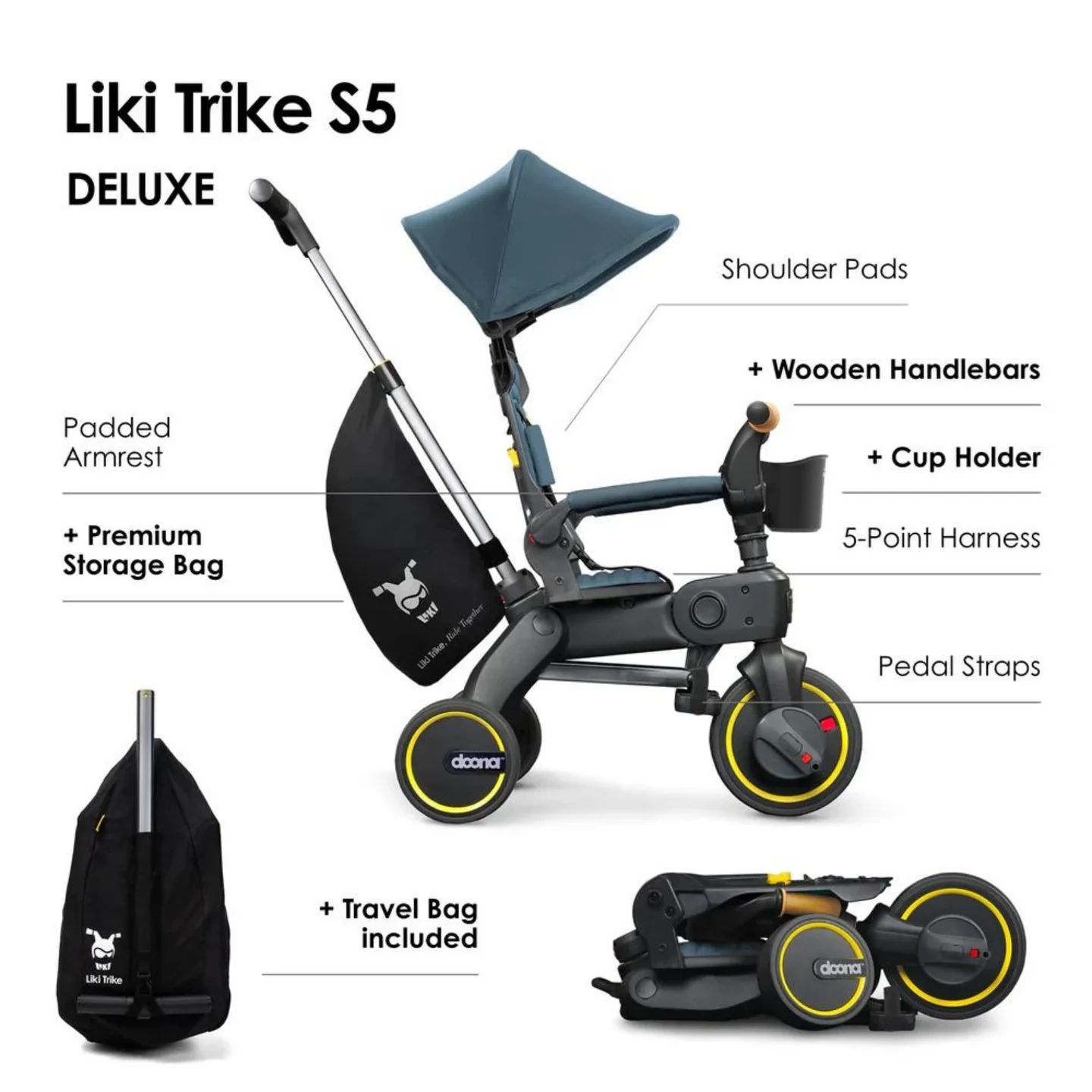 Doona Πτυσσόμενο Τρίκυκλο Ποδήλατο Liki Trike S5 Ocean Blue - 1
