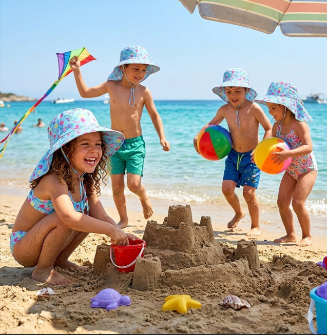 FlapJackKids Παιδικό Καπέλο Cape Sunhat Butterfly UPF50+ – Αντηλιακό Καπέλο Παραλίας για Βρέφη & Παιδιά - 1