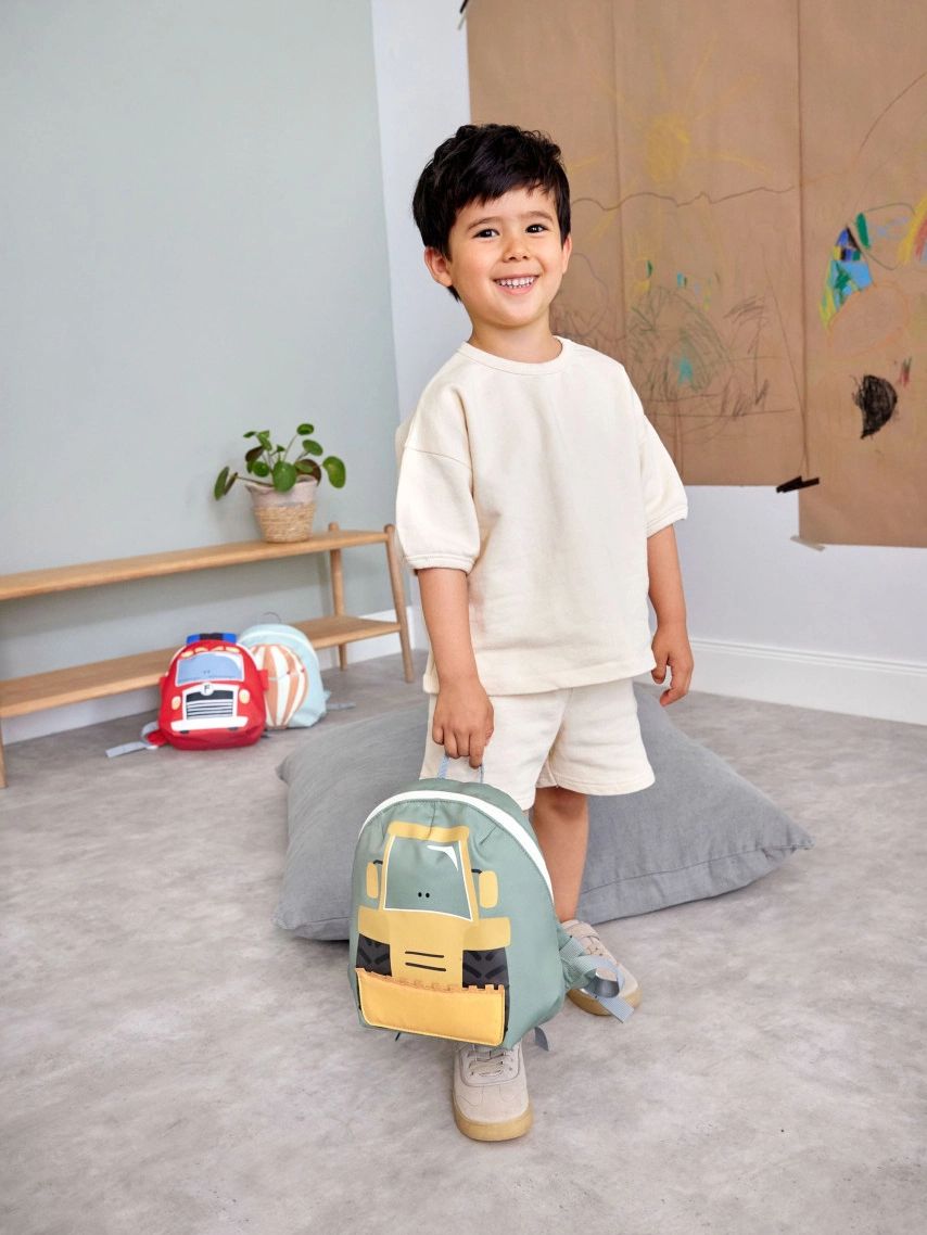 Lassig Tiny Backpack Μικρή Τσάντα Πλάτης Tiny Drivers Yellow Excavator - 1