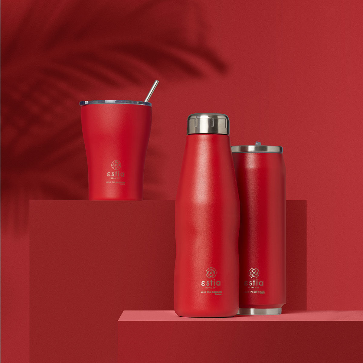 Estia Μπουκάλι Θερμός Travel Flask Save The Aegean Scarlet Red 500ml - 1