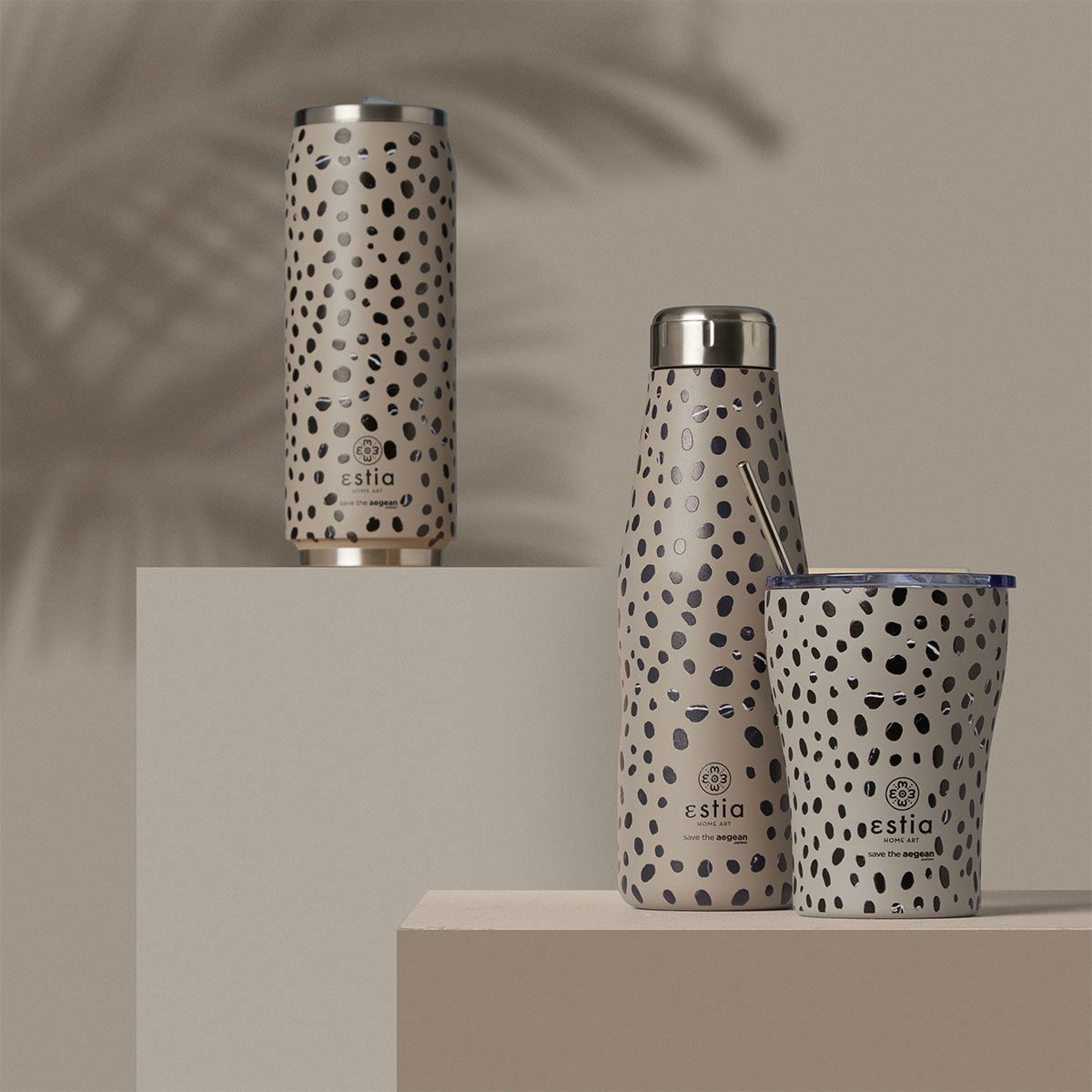 Estia Μπουκάλι Θερμός Travel Flask Save The Aegean 500ml Leopard Taupe - 1