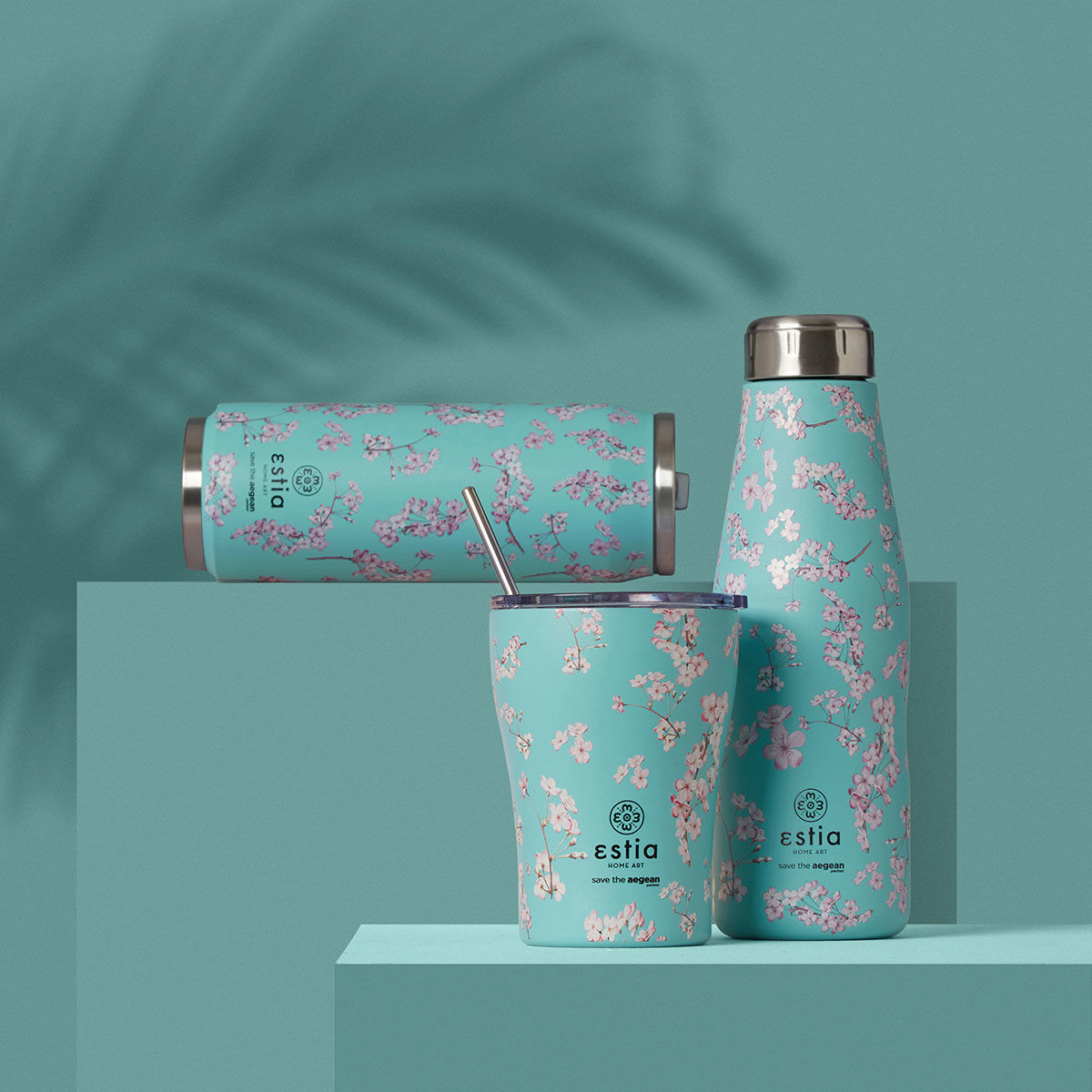 Estia Μπουκάλι Θερμός Travel Flask Save The Aegean 500ml Blossom Green - 1