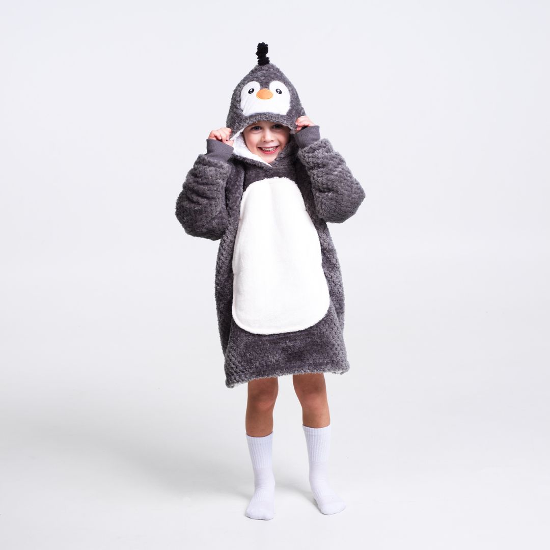 Noxxiez Φορετή Κουβέρτα Hoodie με Κουκούλα & Μανίκια Penguin 3-6 ετών - 1