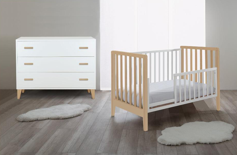 PALI Πολυμορφικό Βρεφικό Σετ Win Bianco-Natural με Λίκνο (90x73cm) Μετατρεπόμενο σε Κρεβάτι (133x73cm), με Στρώματα Λίκνου, Κρεβατιού και Προστατευτικό Κάγκελο - 1