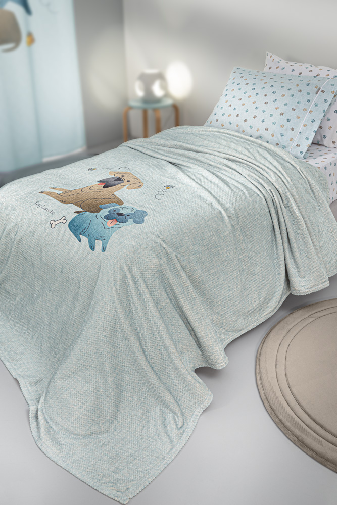 Saint Clair Παιδική Κουβέρτα Fleece Ultrasoft Μονή Paw Ciel 160x220εκ. - 1