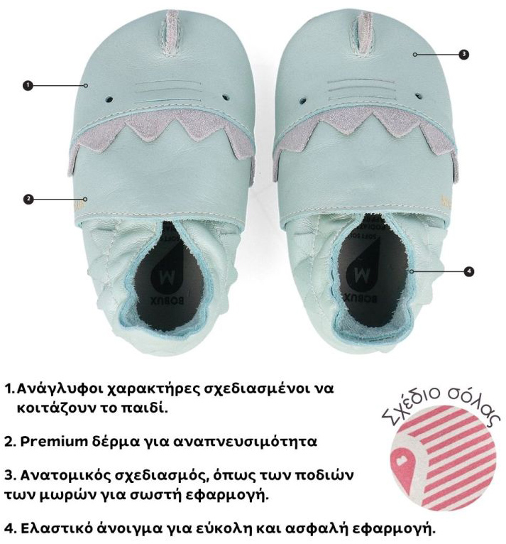 Bobux Βρεφικά Παπούτσια Soft Sole Fin Aqua - 1