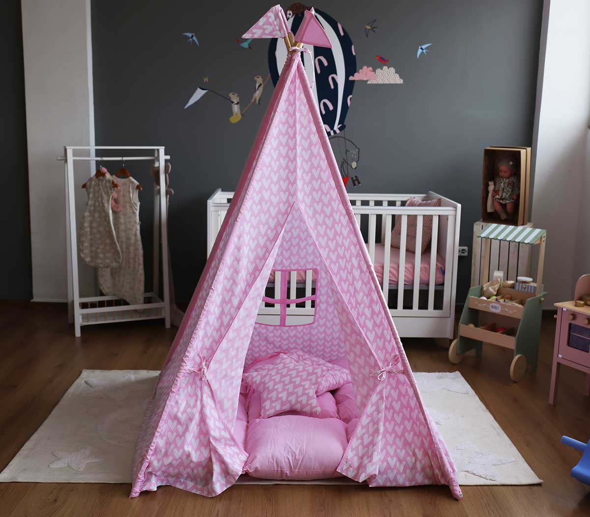 BabyBliss Μεγάλη Υφασμάτινη Σκηνή με Παχύ Στρώμα & 2 Μαξιλαράκια Follow Your Heart - 1