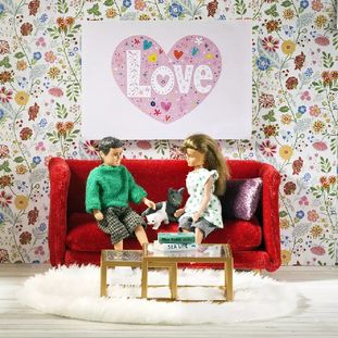 Lundby Μινιατούρες Έπιπλα Σαλονιού με Κόκκινο Καναπέ για Κουκλόσπιτο DIY - 2