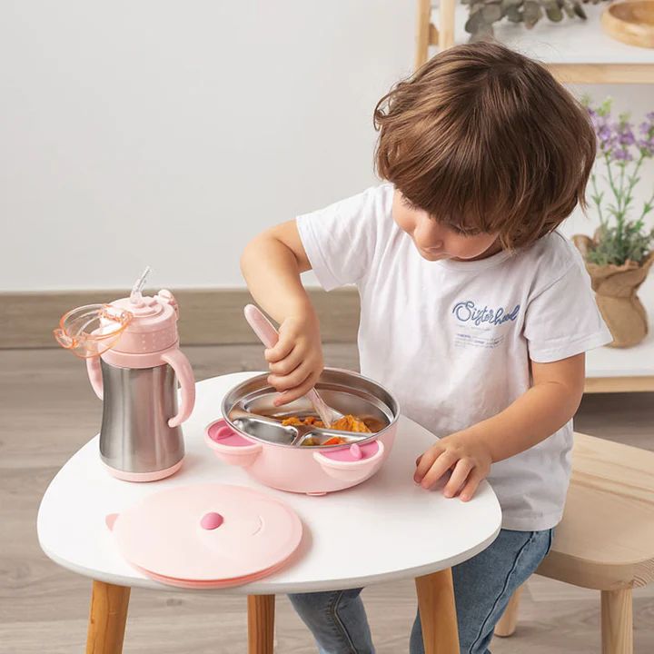 Kiokids Παιδικό Ισοθερμικό Δοχείο Φαγητού Ανοξείδωτο Pink Bear 450ml - 1