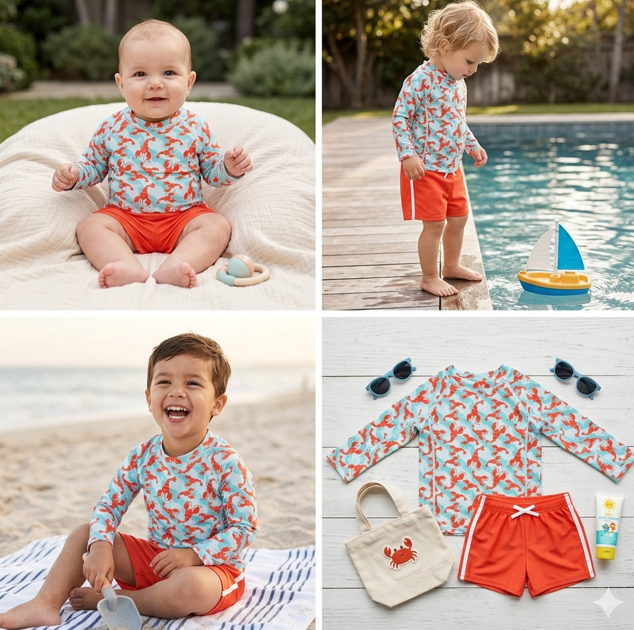 Zoocchini Σετ Uv Μαγιώ Σορτς Και Μπλούζα Logan The Lobster - 6-12M - 1