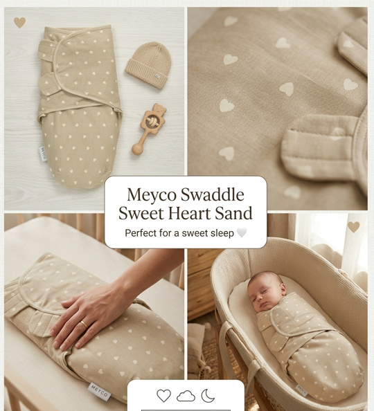 Meyco Swaddle Sweet Heart Sand 0-3 Μηνών - 1