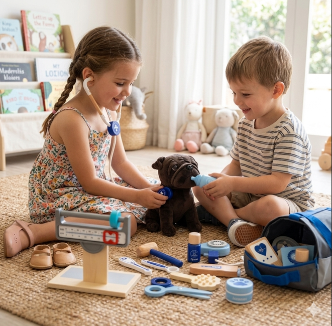 Ξύλινο Σετ Κτηνιάτρου με Σκυλάκι (Veterinary Play Set) – Παιδικό Παιχνίδι Ρόλων-UMU1313 - 1