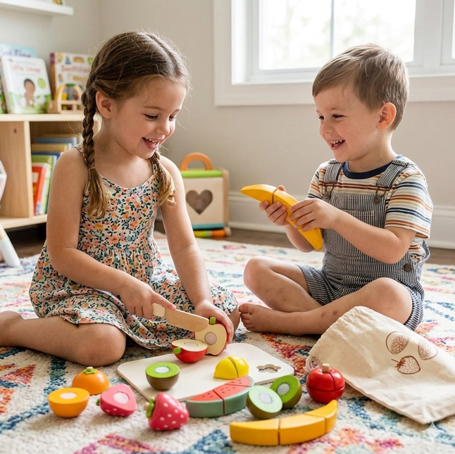 Ξύλινο Σετ: Μαθαίνω να Κόβω Φρούτα (Cutting Fruit Play Set – 22 Τεμάχια) – Παιδικό Παιχνίδι Ρόλων-UMU1334 - 1
