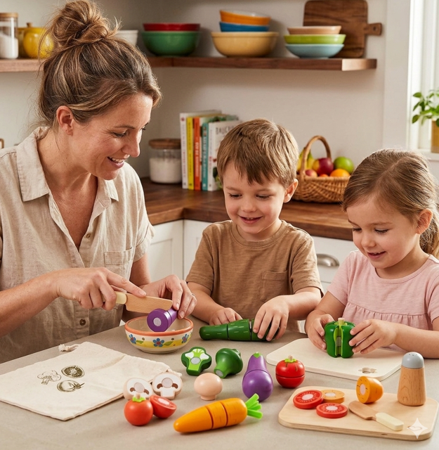 Ξύλινο Σετ: Μαθαίνω να Κόβω Λαχανικά (Cutting Vegetable Play Set – 23 Τεμάχια) – Παιδικό Παιχνίδι Ρόλων Κουζίνας-UMU1333 - 1