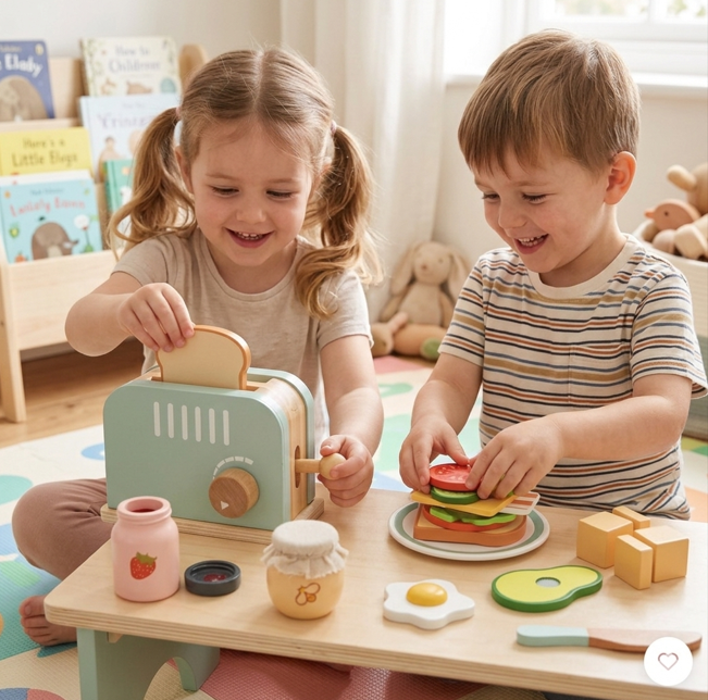 Ξύλινη Φρυγανιέρα με Υλικά (Toaster & Sandwich Set) – Παιδικό Παιχνίδι Ρόλων Κουζίνας-UMU1351 - 1