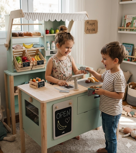 Smf Παιδικό Κατάστημα Ξύλινο (Mini Market, Καφέ, Κουζίνα) – Πολυλειτουργικό Shop - 1