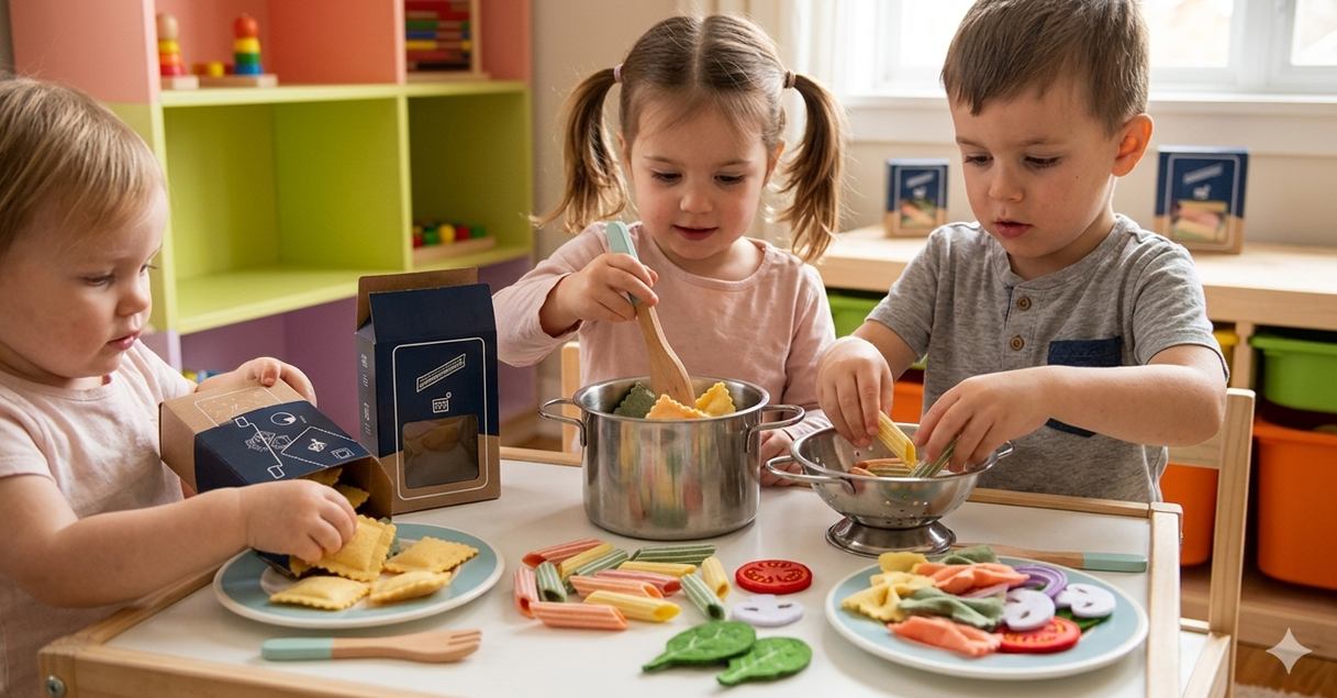 Small Foot- Ξύλινο Σετ Ζυμαρικών Pasta Play Set για Παιδιά 3+ | Παιδική Κουζίνα Μαγειρικής με Μακαρόνια & Υλικά Φαγητού - 1
