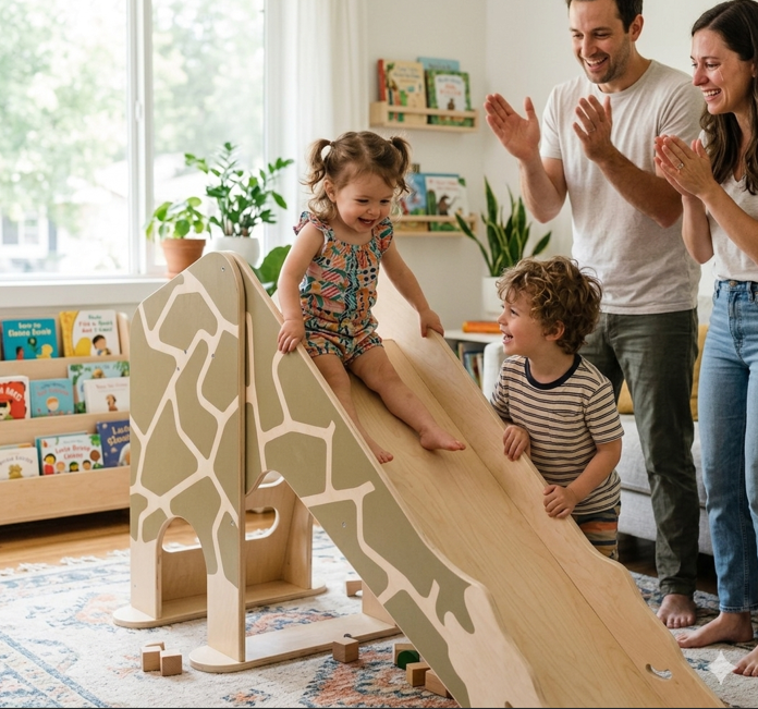 Small Foot Ξύλινη Παιδική Τσουλήθρα Καμηλοπάρδαλη | Indoor Montessori Slide για Νήπια & Παιδιά 1+ - 1