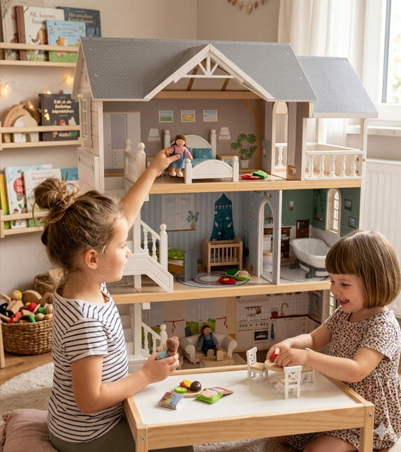Small Foot Κουκλόσπιτο Urban Villa Ξύλινο με 3 Ορόφους & Έπιπλα – Πολυτελές Dollhouse για Παιδιά 3+ Ετών - 1
