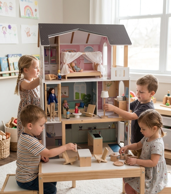 Small Foot Μεγάλο Ξύλινο Κουκλόσπιτο 114cm – Dream Villa XL-3 Ορόφοι Μοντέρνου Design για Κούκλες έως 30cm - 1