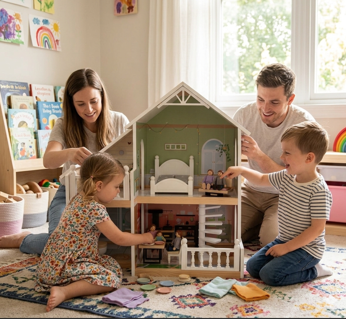 Small Foot Ξύλινο Κουκλόσπιτο με Ταράτσα & Κήπο – Dollhouse 2 Ορόφων για Παιδιά 3+ Ετών - 1
