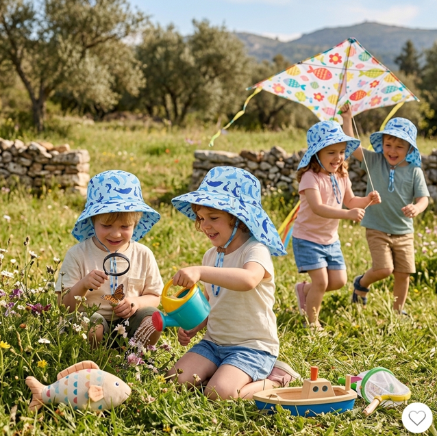 FlapJackKids Cape Sunhat Dolphin/Jellyfish UPF50+ – Παιδικό Αντηλιακό Καπέλο Παραλίας για Βρέφη & Παιδιά - Small 6 Mo-2 Yrs - 1