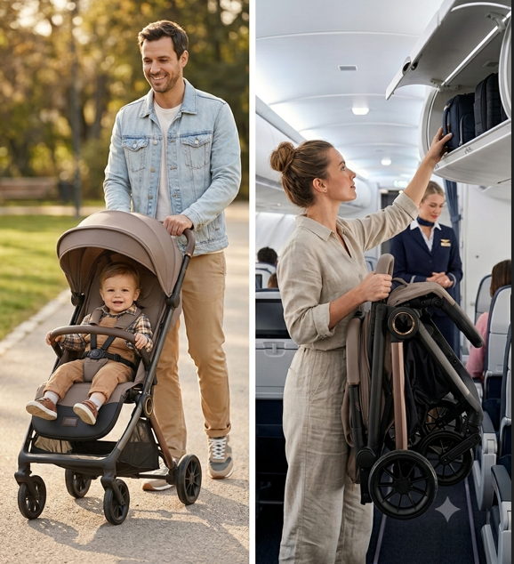 Bebe Stars Isla Automatic Almond Beige Καρότσι Μωρού με Αυτόματο Δίπλωμα, XL Τέντα UPF50+ & Πλήρη Ανάκλιση έως 22kg - 1