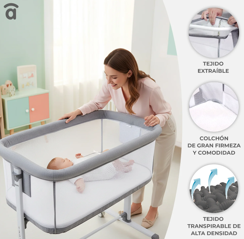 ASALVO Βρεφικό Λίκνο Sky Grey – 2 σε 1 Λίκνο Δίπλα στο Κρεβάτι με Ρύθμιση Ύψους & Compact Δίπλωμα - 1