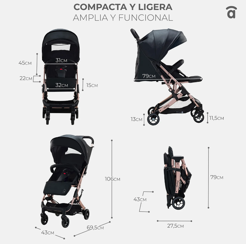 ASALVO Καρότσι Περιπάτου Amsterdam Beige – Ελαφρύ Compact Καρότσι Ταξιδιού με Trolley Λειτουργία & One Hand Fold - 5