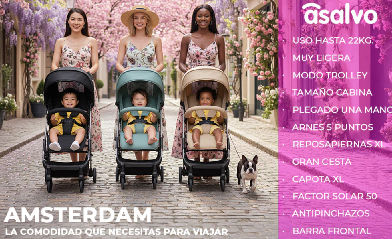 ASALVO Καρότσι Περιπάτου Amsterdam black – Ελαφρύ Compact Καρότσι Ταξιδιού με Trolley Λειτουργία & One Hand Fold - 6