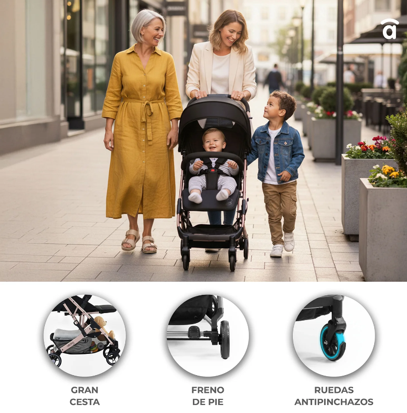 ASALVO Καρότσι Περιπάτου Amsterdam black – Ελαφρύ Compact Καρότσι Ταξιδιού με Trolley Λειτουργία & One Hand Fold - 2